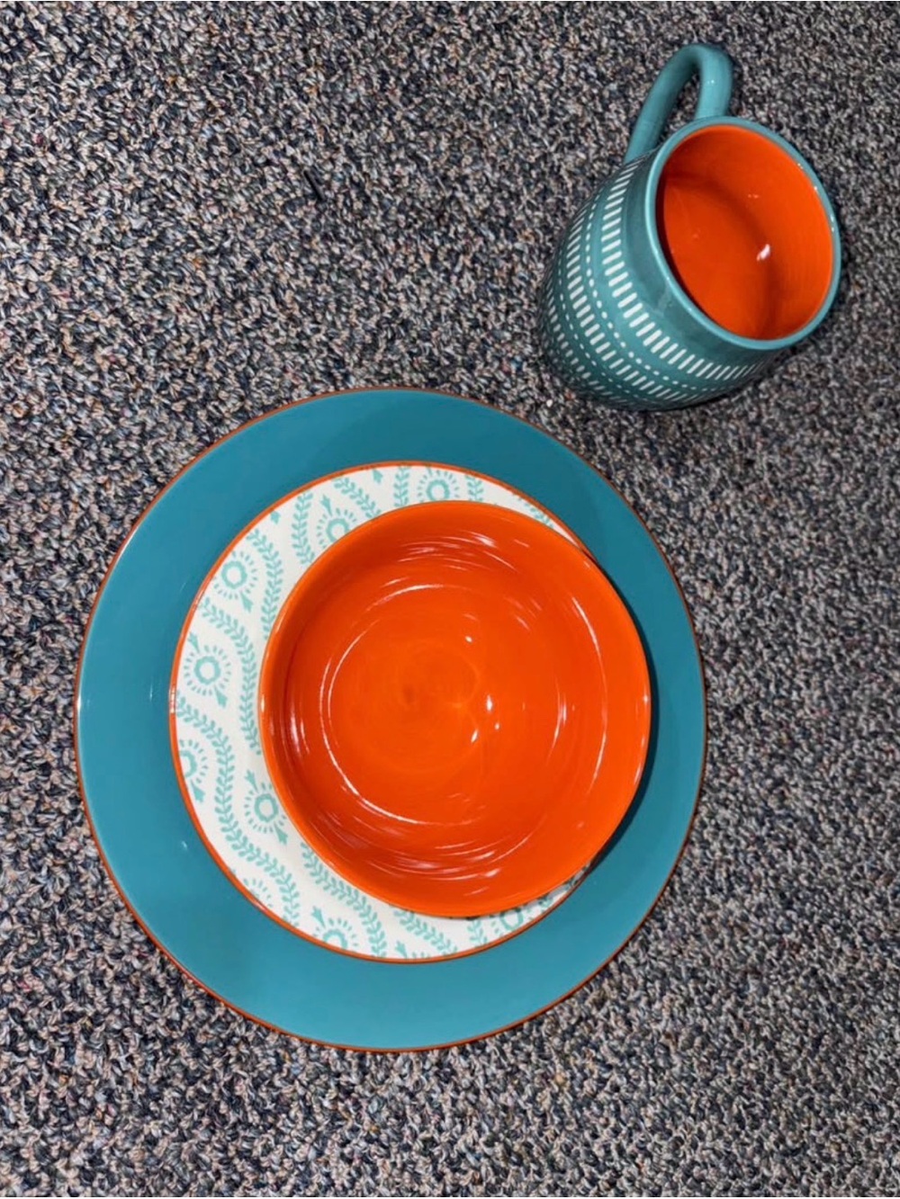 Teal and Orange Ceramic Dinnerware Set - Vibrant Home Dining Pieces